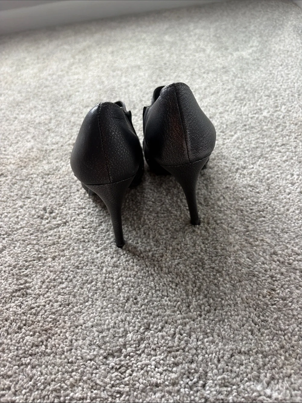 Diane Von Furstenberg Black Textured Peep-Toe High Heels